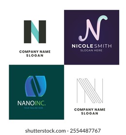 Abstract Gradient N Letter Modern Logo Collection 