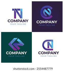 Abstract Gradient N Letter Modern Logo Collection 