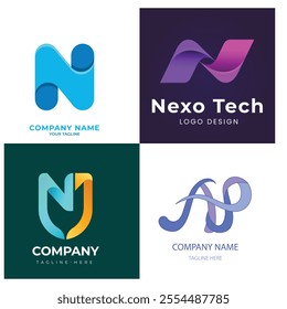 Abstract Gradient N Letter Modern Logo Collection 