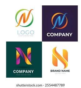 Abstract Gradient N Letter Modern Logo Collection 