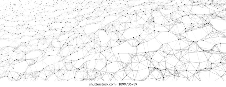 Abstract gradient network of particles and lines. Big data. Digital background. Futuristic vector illustration.