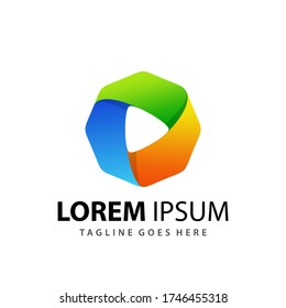 Resumen Gradiente Octagon Play Media Logo Plantilla de diseño Vector Premium