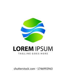 Abstrakter Octagon Water Leaf Logo Design Template Vector