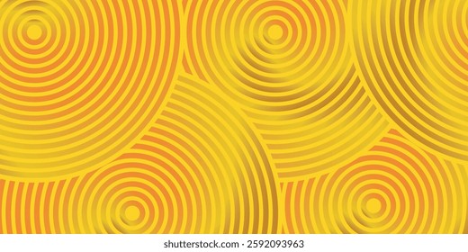 Abstract gradient orange and yellow circles geometric shape background. Modern simple overlapping circle shape creative design. Elegant gradient geometry element with lines and shadow
