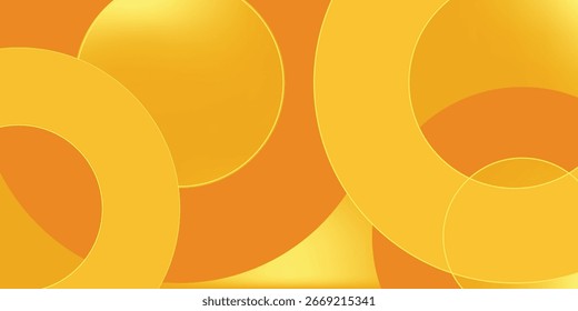 Abstract gradient orange and yellow circles geometric shape background. Modern simple overlapping circle shape creative design. Elegant gradient geometry element with lines and shadow