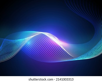 Abstract Gradient Particles Wave Motion Background With Lights Effect.