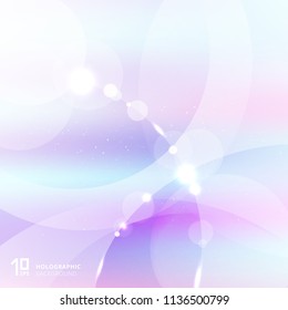 Abstract gradient pastel color with white and gray circles overlay and lighting effect. Holographic background. Vector illustration