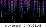 Abstract gradient pattern of vertical dotted lines in purple and blue on black background, creating cascading effect from top to bottom. Vector