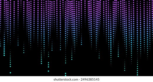 Abstract gradient pattern of vertical dotted lines in purple and blue on black background, creating cascading effect from top to bottom. Vector