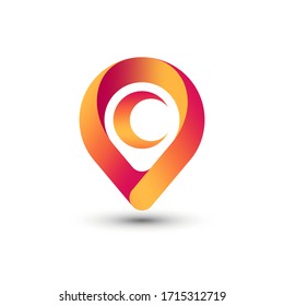 Abstract Gradient Pin Crescent Moon Logo Design Template Premium Vector