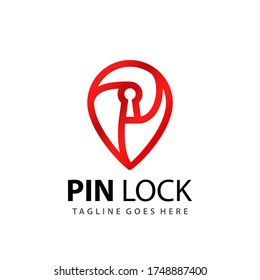 Abstract Gradient Pin Lock Logo Design Template Vector