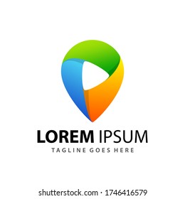 Abstract Gradient Pin Place Play Media Logo Design Template Premium Vector
