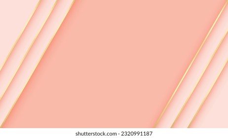 Abstract gradient pink peach and gold straight line background in paper cut,3d origami style. Luxury design for banner, presentation, poster, card, vector illustration.