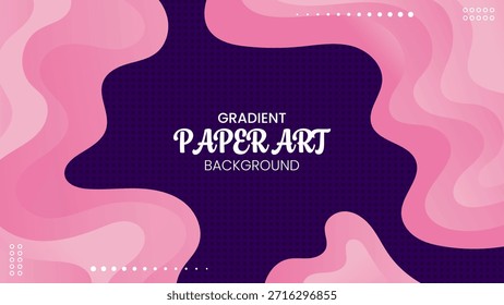 Gradiente Abstractas Ondas Rosadas Formas Papel Arte Fondo Azul Oscuro. Ilustración vectorial