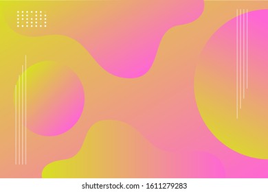 Abstract gradient pink, and yellow background vector template with 3d shapes