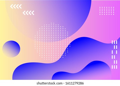 Abstract gradient pink, and yellow background vector template with 3d shapes