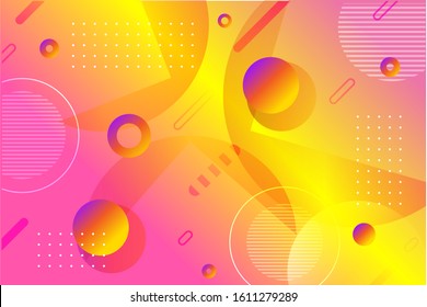 Abstract gradient pink, and yellow background vector template with 3d shapes