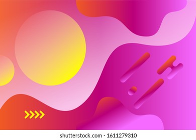 Abstract gradient pink, and yellow background vector template with 3d shapes