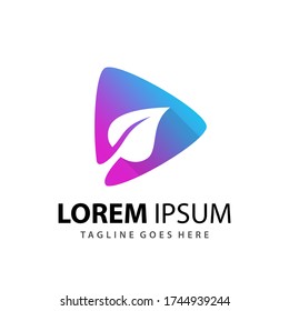 Abstract Gradient Play Media Leaf Logo Design Template Premium Vector