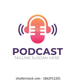 plantilla de diseño de logotipo de podcast con degradado abstracto