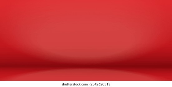 Abstract gradient podium background. Red empty 3d studio backdrop. Clean scene for product presentation. Christmas or New Year mockup template. Vector illustration.