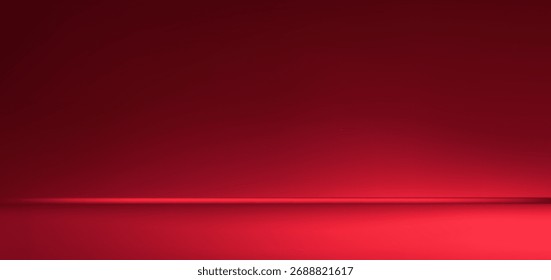 Fundo do pódio do gradiente abstrato. Fundo de estúdio 3D vazio vermelho. Cena limpa para apresentação do produto. Modelo de maquete de Natal ou Ano Novo. Ilustração vetorial.