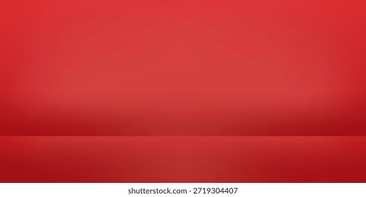 Fundo do pódio do gradiente abstrato. Fundo de estúdio 3D vazio vermelho. Cena limpa para apresentação do produto. Modelo de maquete de Natal ou Ano Novo. Ilustração vetorial.