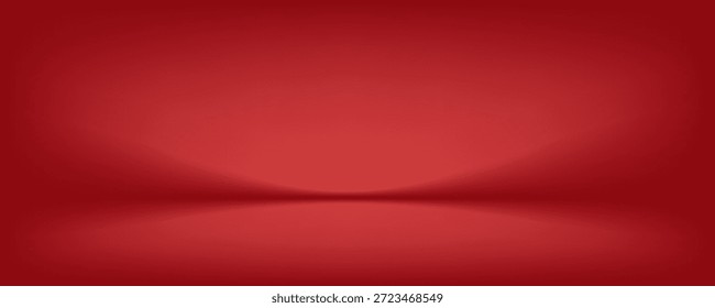 Abstract gradient podium background. Red empty 3d studio backdrop. Clean scene for product presentation. Christmas or New Year mockup template. Vector illustration.