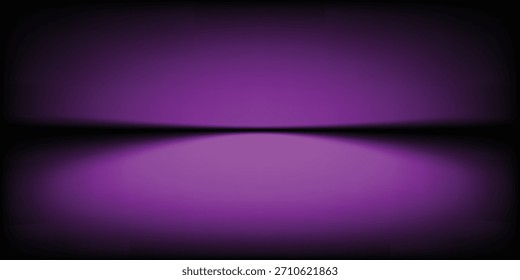 Abstrakter Farbverlauf-Podiumhintergrund. Violette, violette und lila leere 3D-Studiokulisse. Saubere Szene für Produktpräsentations-Mustervorlage. Vektorgrafik.
