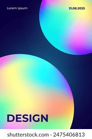 Abstract gradient poster background template. Poster in a minimalist style with a bright neon liquid geometric sphere. Modern wallpaper design for flyer, social networks, cover, banner. Vector EPS10 