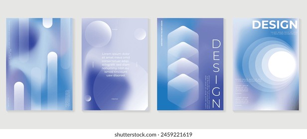 Abstract gradient poster background vector set. Minimalist style cover template with vibrant perspective 3d geometric prism shapes collection. Ideal design for social media, cover, banner, flyer.