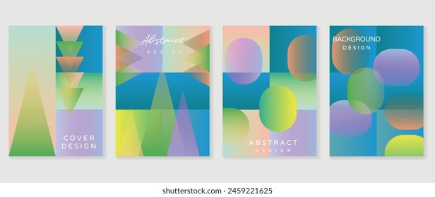 Abstract gradient poster background vector set. Minimalist style cover template with vibrant perspective 3d geometric prism shapes collection. Ideal design for social media, cover, banner, flyer.
