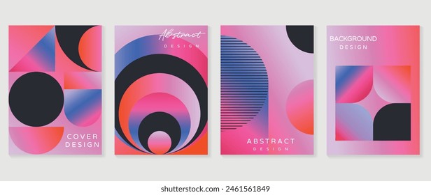 Abstract gradient poster background vector set. Minimalist style cover template with vibrant perspective 3d geometric prism shapes collection. Ideal design for social media, cover, banner, flyer.