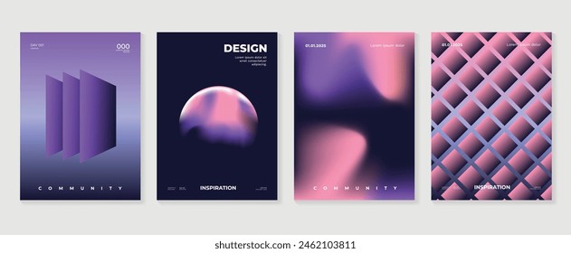 Abstract gradient poster background vector set. Minimalist style cover template with vibrant perspective 3d geometric prism shapes collection. Ideal design for social media, cover, banner, flyer.