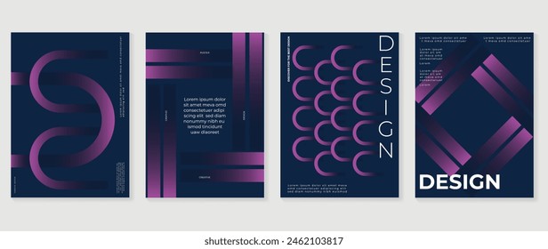 Abstract gradient poster background vector set. Minimalist style cover template with vibrant perspective 3d geometric prism shapes collection. Ideal design for social media, cover, banner, flyer.