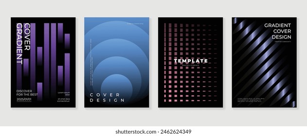 Conjunto de Vector de fondo de póster de degradado Abstractas. Plantilla de cubierta de estilo minimalista con colección de Formas de prisma geométrico 3d de perspectiva vibrante. Diseño ideal para redes sociales, portada, Anuncio, volante.