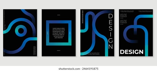 Abstract gradient poster background vector set. Minimalist style cover template with vibrant perspective 3d geometric prism shapes collection. Ideal design for social media, cover, banner, flyer.