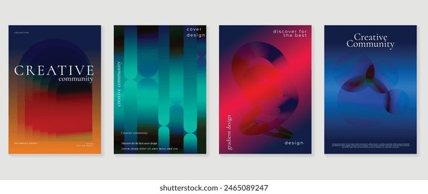 Abstract gradient poster background vector set. Minimalist style cover template with vibrant perspective 3d geometric prism shapes collection. Ideal design for social media, cover, banner, flyer.