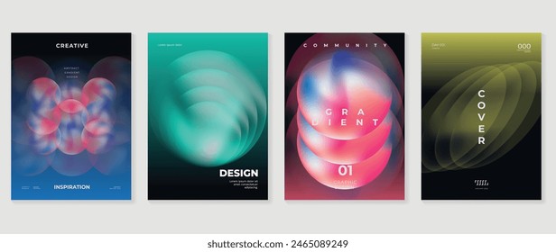 Abstract gradient poster background vector set. Minimalist style cover template with vibrant perspective 3d geometric prism shapes collection. Ideal design for social media, cover, banner, flyer.