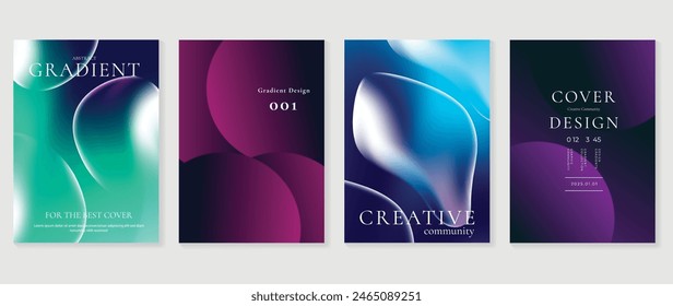 Abstract gradient poster background vector set. Minimalist style cover template with vibrant perspective 3d geometric prism shapes collection. Ideal design for social media, cover, banner, flyer.