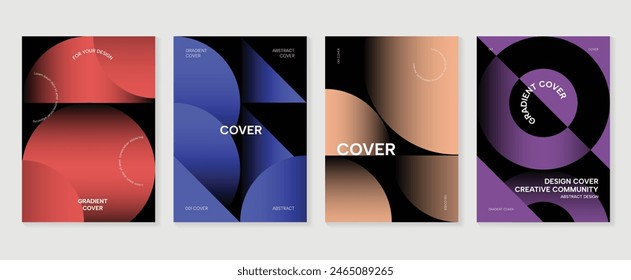 Abstract gradient poster background vector set. Minimalist style cover template with vibrant perspective 3d geometric prism shapes collection. Ideal design for social media, cover, banner, flyer.