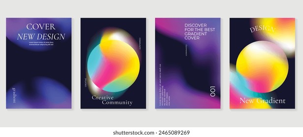 Abstract gradient poster background vector set. Minimalist style cover template with vibrant perspective 3d geometric prism shapes collection. Ideal design for social media, cover, banner, flyer.