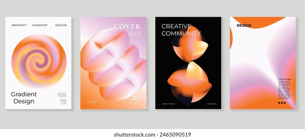 Abstract gradient poster background vector set. Minimalist style cover template with vibrant perspective 3d geometric prism shapes collection. Ideal design for social media, cover, banner, flyer.