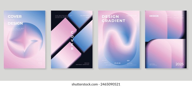 Abstract gradient poster background vector set. Minimalist style cover template with vibrant perspective 3d geometric prism shapes collection. Ideal design for social media, cover, banner, flyer.