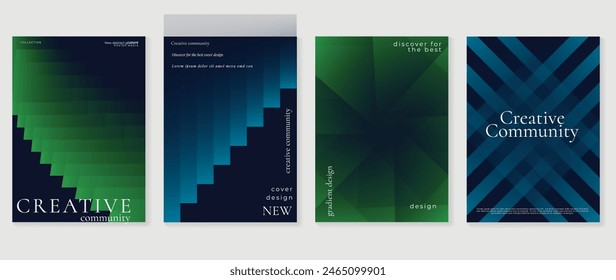 Abstract gradient poster background vector set. Minimalist style cover template with vibrant perspective 3d geometric prism shapes collection. Ideal design for social media, cover, banner, flyer.