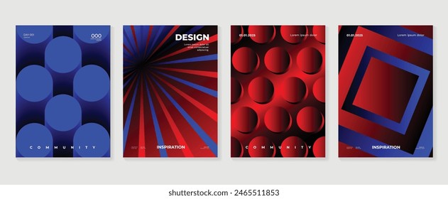 Abstract gradient poster background vector set. Minimalist style cover template with vibrant perspective 3d geometric prism shapes collection. Ideal design for social media, cover, banner, flyer.