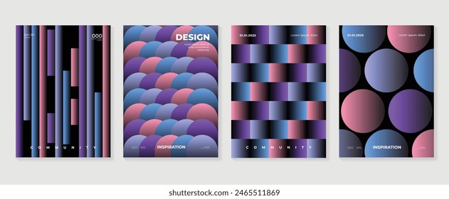 Abstract gradient poster background vector set. Minimalist style cover template with vibrant perspective 3d geometric prism shapes collection. Ideal design for social media, cover, banner, flyer.