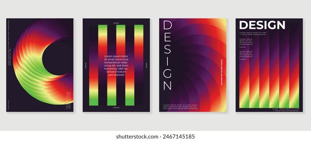 Abstract gradient poster background vector set. Minimalist style cover template with vibrant perspective 3d geometric prism shapes collection. Ideal design for social media, cover, banner, flyer.