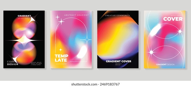 Abstract gradient poster background vector set. Minimalist style cover template with vibrant perspective 3d geometric prism shapes collection. Ideal design for social media, cover, banner, flyer.