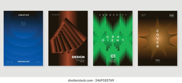 Abstract gradient poster background vector set. Minimalist style cover template with vibrant perspective 3d geometric prism shapes collection. Ideal design for social media, cover, banner, flyer.